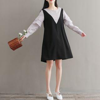 Mock Two-piece Tiered Long-sleeve Dress