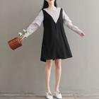 Mock Two-piece Tiered Long-sleeve Dress