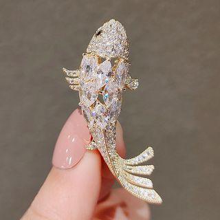 Carp Fish Rhinestone Alloy Brooch Ly862 - Gold - One Size