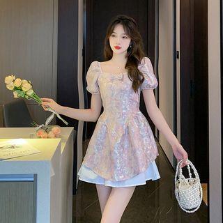 Puff-sleeve Floral Mini Corset Dress