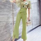 Set: Short-sleeve Chiffon Top + Boot Cut Pants