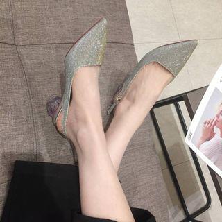 Sequined Pointy-toe Slingback Pumps