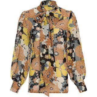 Ribbon Tie-neck Print Chiffon Blouse