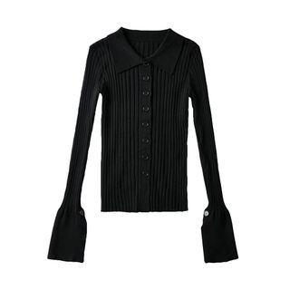 Button-up Collared Knit Top