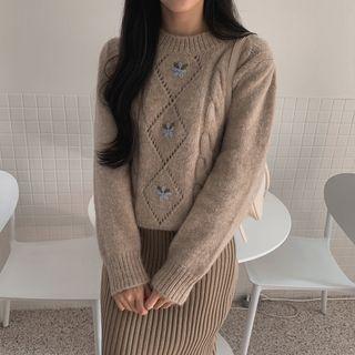Flower Embroidery Cable Sweater