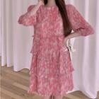 3/4-sleeve Tiered Mini Dress