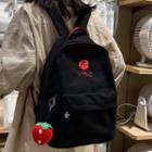 Embroidered Strawberry Canvas Backpack