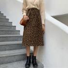 Leopard Slit-hem Midi-skirt