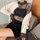 Off Shoulder Cardigan / Long-sleeve Lace Top