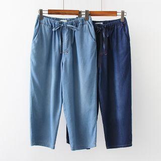 Drawstring-waist Tapered Capri Jeans