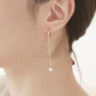 925 Sterling Silver Rhinestone Dangle Earrings 1 Pair - Gold - One Size