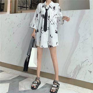 Splash Print 3/4-sleeve Loose-fit Shirt