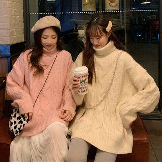 Turtleneck Long-sleeve Cable-knit Sweater