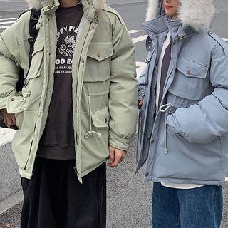 Furry Trim Drawstring Padded Jacket