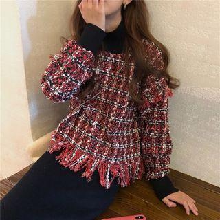 Tweed Long-sleeve Loose-fit Top As Figure - One Size