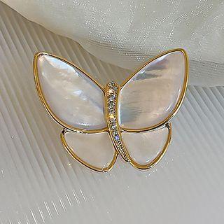 Butterfly Shell Faux Pearl Alloy Brooch Gold - One Size