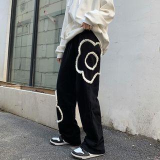 Flower Detail Loose Fit Pants