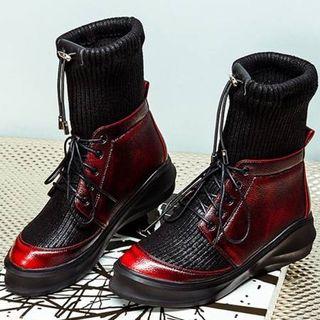 Knit Panel Lace-up Short Boots