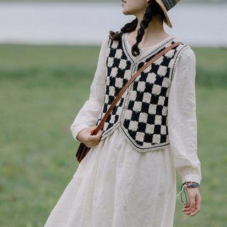 Single-breasted Check Sweater Vest Black - One Size