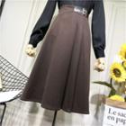 High-waist Buttoned Woolen Midi Skirt