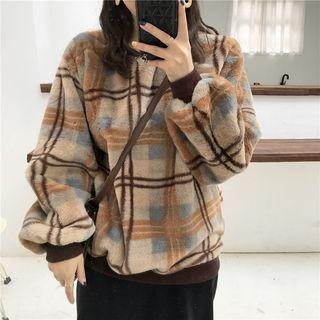 Plaid Oversize Sweatshirt Khaki - One Size
