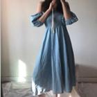 Short-sleeve Denim Midi A-line Dress