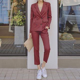 Set: Double-breasted Blazer + Straight Leg Cropped Pants