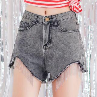 Fringed Hem Denim Shorts