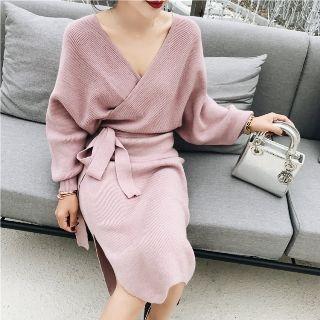 Long-sleeve Wrap Sweater Dress