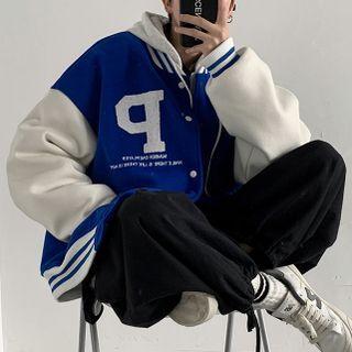 P Embroidered Color Block Hooded Jacket