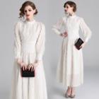 Long-sleeve Furry A-line Midi Dress