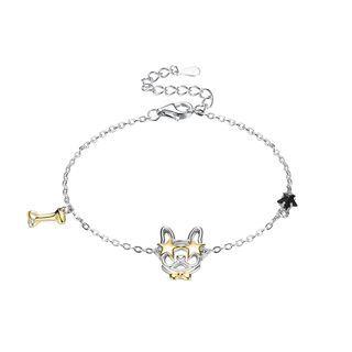 925 Sterling Silver Puppy Bracelet With Black Austrian Element Crystal Silver - One Size