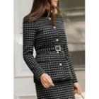 Square-neck Checked Jacket With Belt