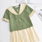 Short-sleeve Sailor Collar Top / Mini Pleated Skirt / Cardigan / Set