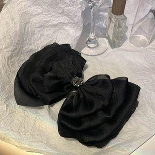 Bow Fabric Rhinestone Hair Clip Black - One Size