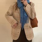 Plaid Single-breasted Blazer Plaid - Khaki - One Size