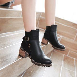 Chunky Heel Belted Studded Ankle Boots