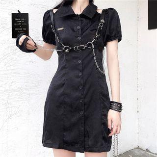 Short-sleeve Cutout Mini Shirtdress / Harness
