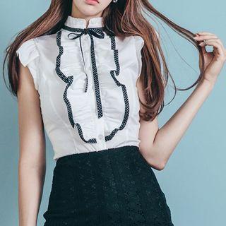 Set: Cap-sleeve Frill Top + Lace A-line Skirt