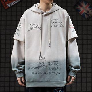 Mock Two-piece Gradient Printed Hoodie
