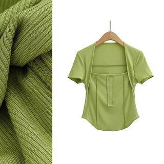 Short Sleeve Square Neck Plain T-shirt