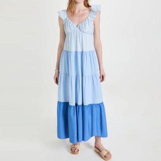 Sleeveless Color Block Tiered Maxi A-line Dress