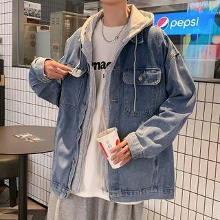 Mock Two-piece Washed Denim Jacket