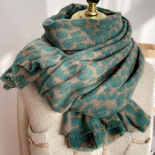 Leopard Print Knit Scarf Leopard - Avocado Green - One Size
