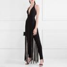 Fringed Halter Zip-back Jumpsuit