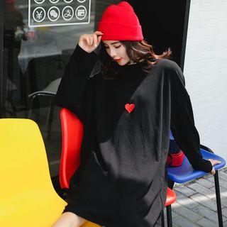 Heart Embroidered Long-sleeve T-shirt Dress