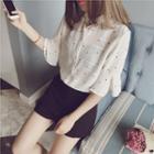 Dotted Elbow Sleeve Chiffon Blouse