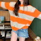 Striped Distressed Sweater Orange - One Size