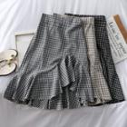 Ruffled-trim Checker A-line Skirt