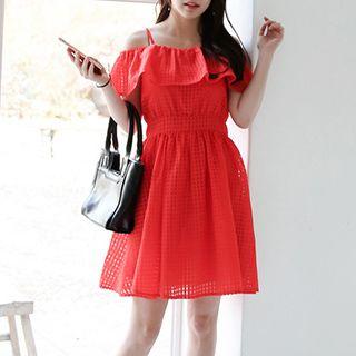 Frilled Short-sleeve Off Shoulder Dress